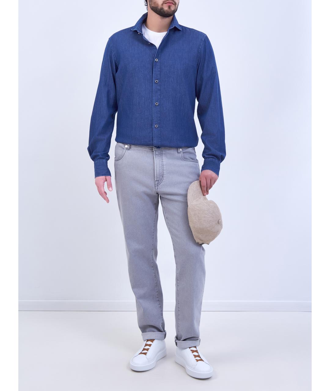 PESERICO Синяя хлопковая кэжуал рубашка, фото 2