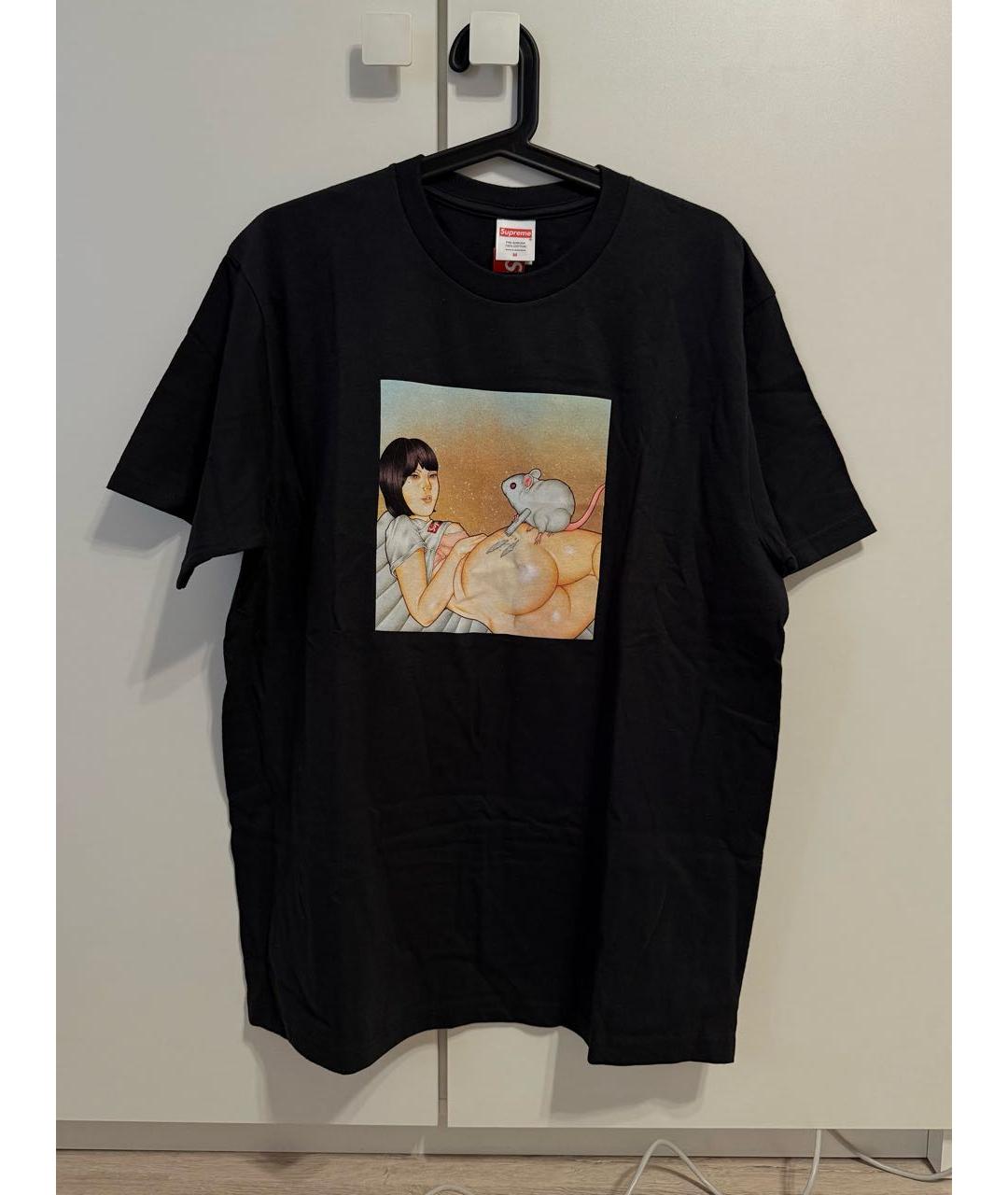 SUPREME Черная хлопковая футболка, фото 2