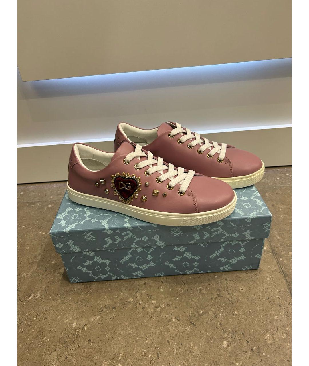 DOLCE&GABBANA Розовые кожаные кроссовки, фото 5