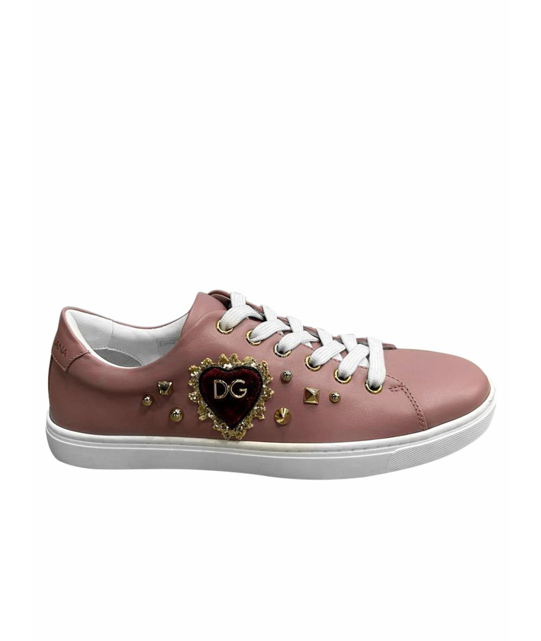 DOLCE&GABBANA Розовые кожаные кроссовки, фото 1