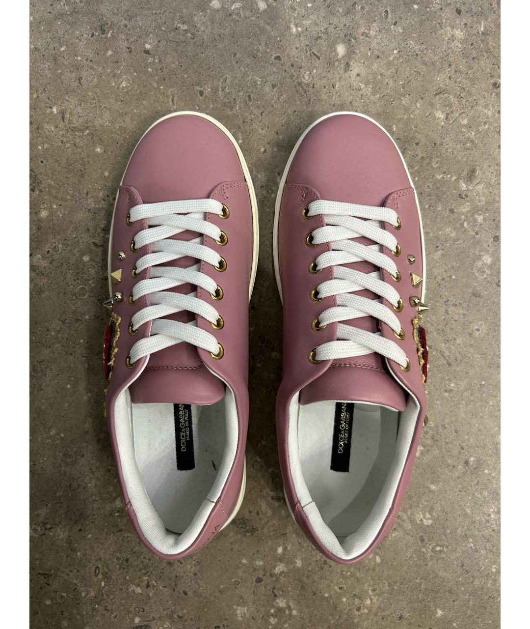 DOLCE&GABBANA Розовые кожаные кроссовки, фото 3