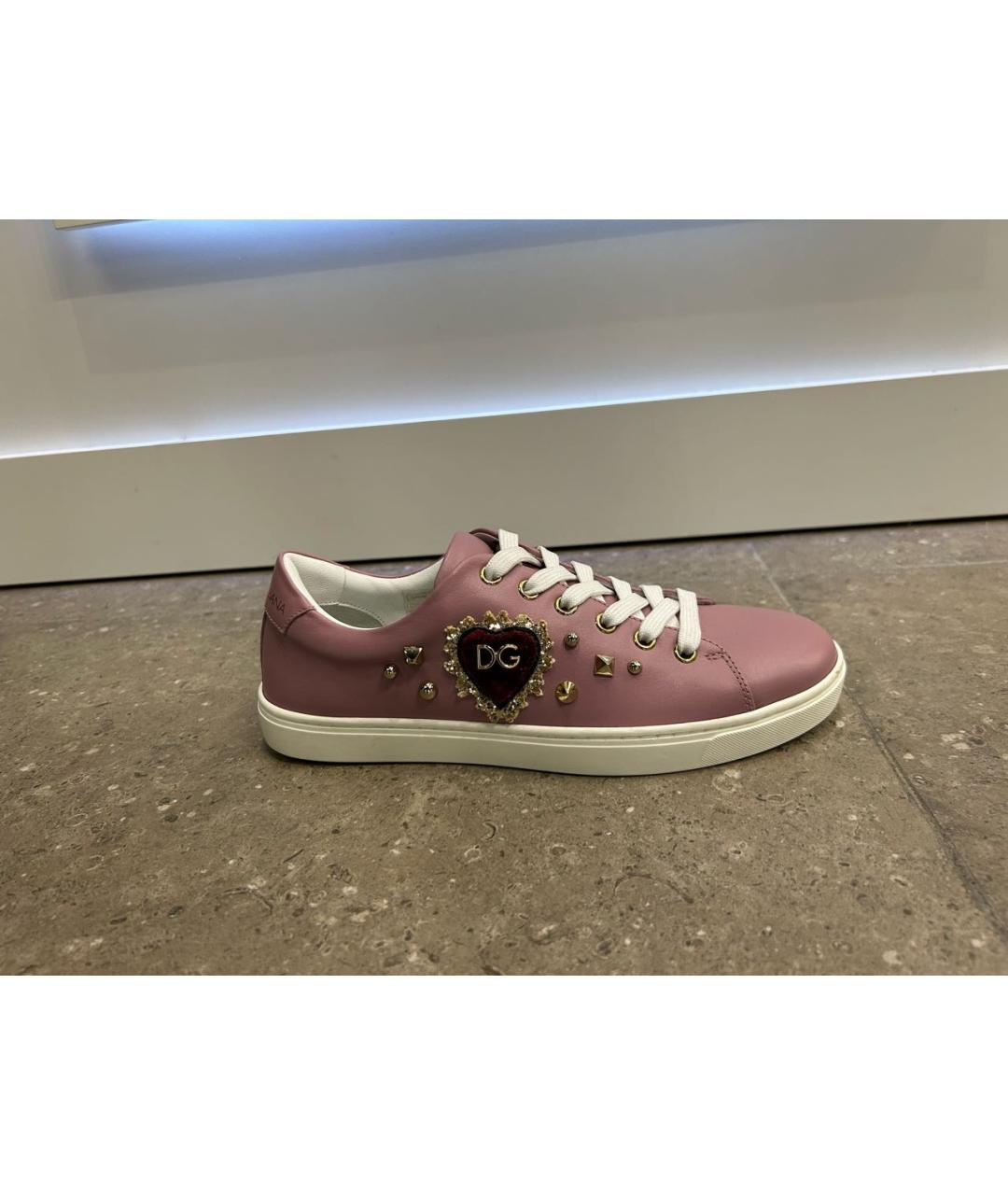 DOLCE&GABBANA Розовые кожаные кроссовки, фото 9