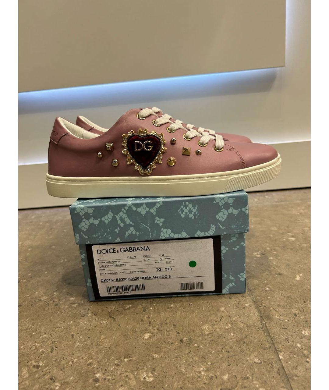 DOLCE&GABBANA Розовые кожаные кроссовки, фото 8