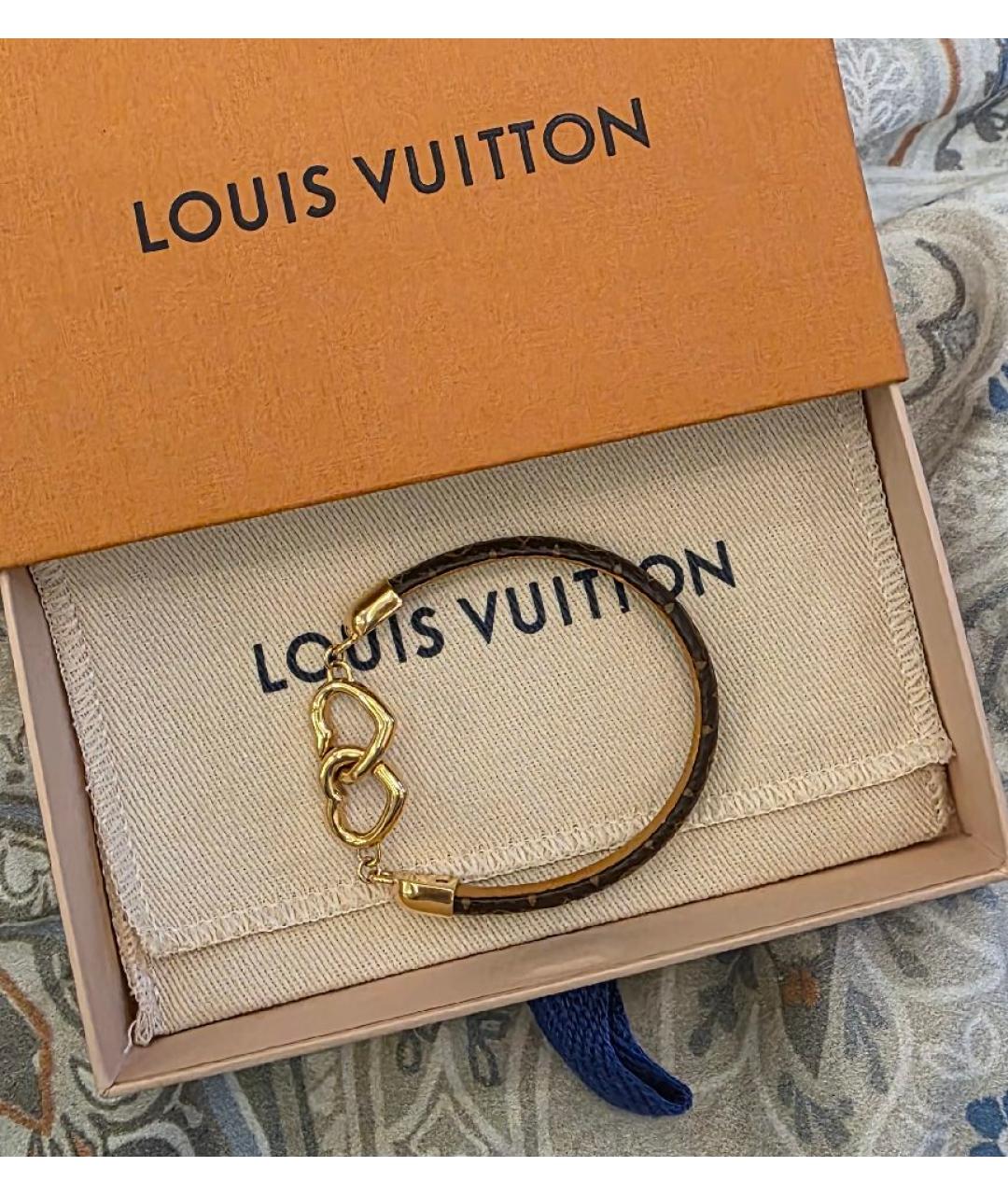 LOUIS VUITTON Коричневый кожаный браслет, фото 5