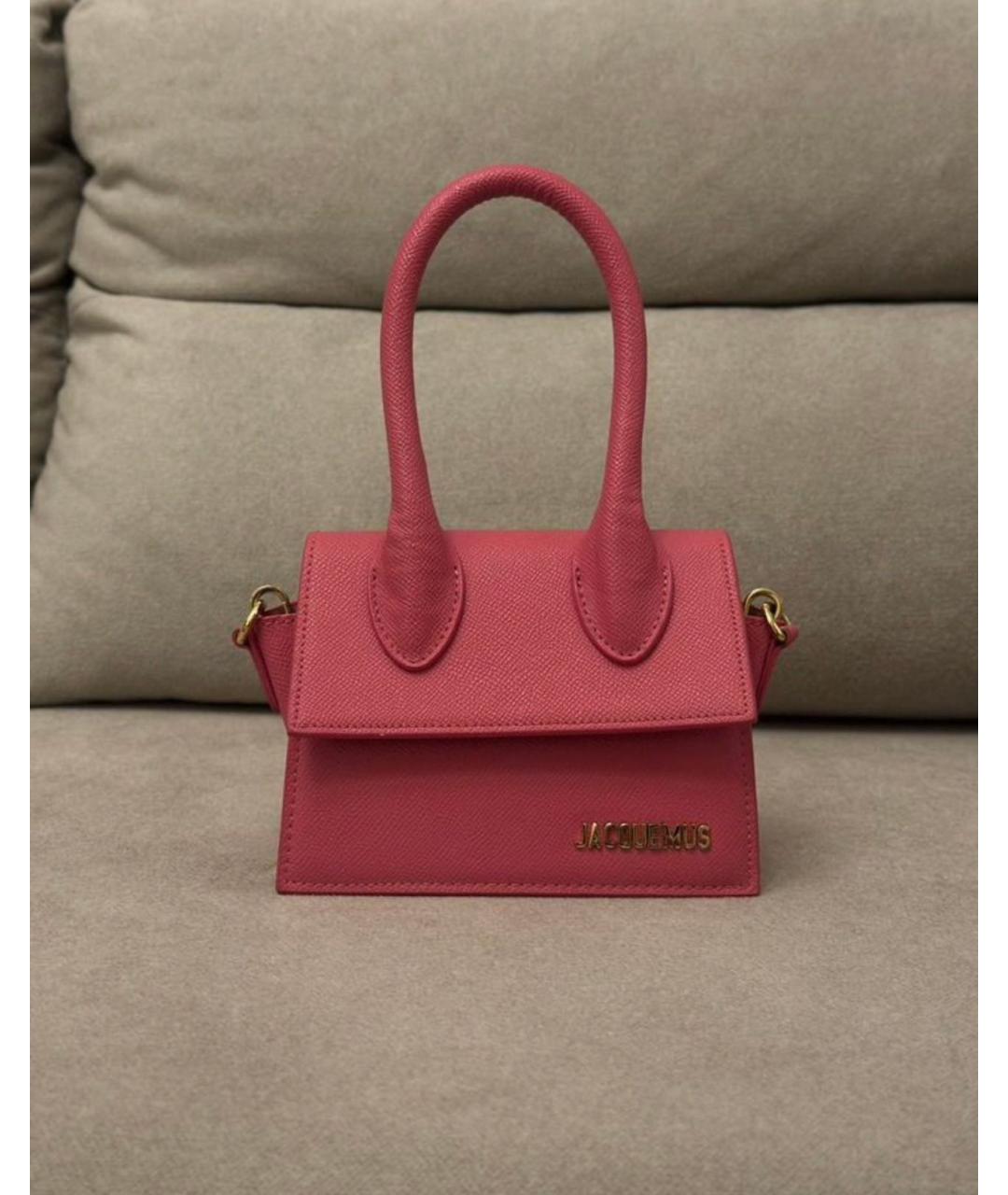 JACQUEMUS Розовая кожаная сумка с короткими ручками, фото 4