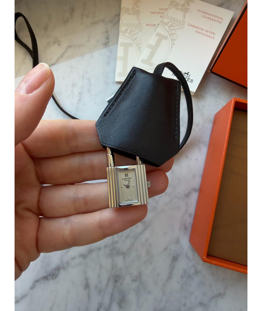 HERMES Серебряные кожаные часы, фото 3