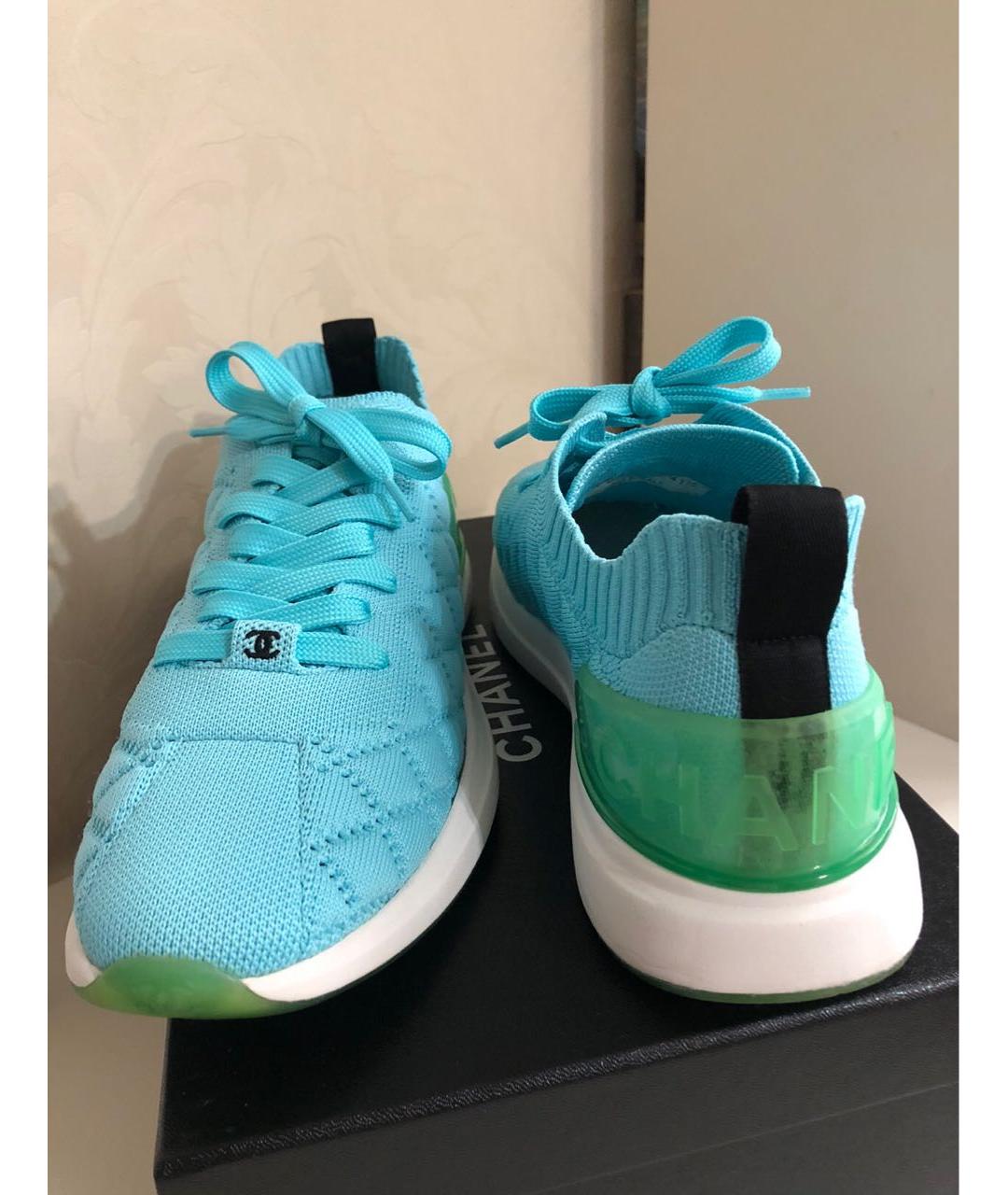 CHANEL Бирюзовые текстильные кроссовки, фото 8