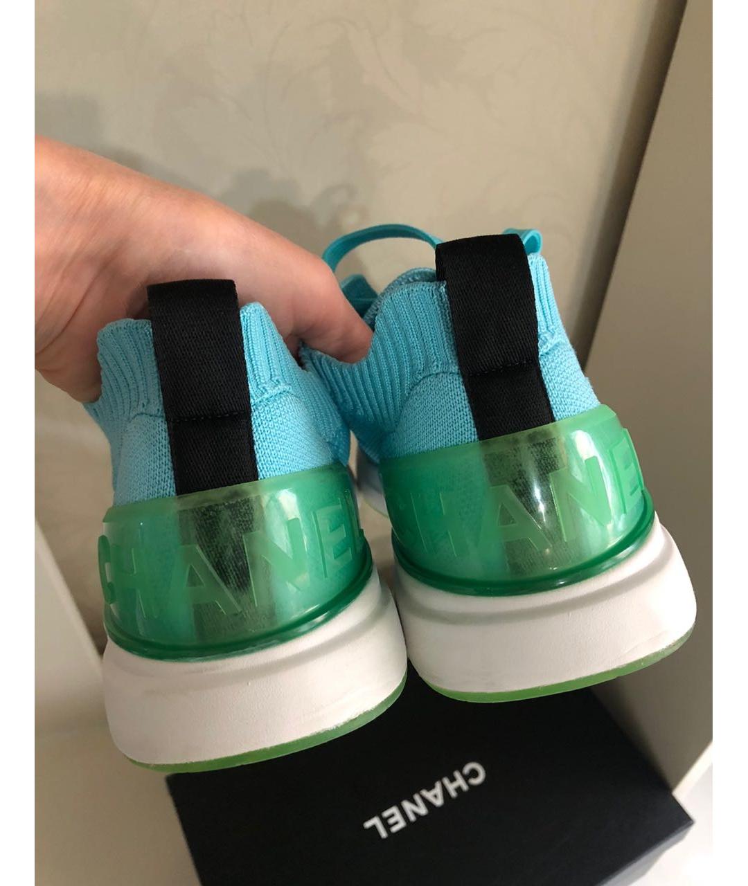 CHANEL Бирюзовые текстильные кроссовки, фото 5