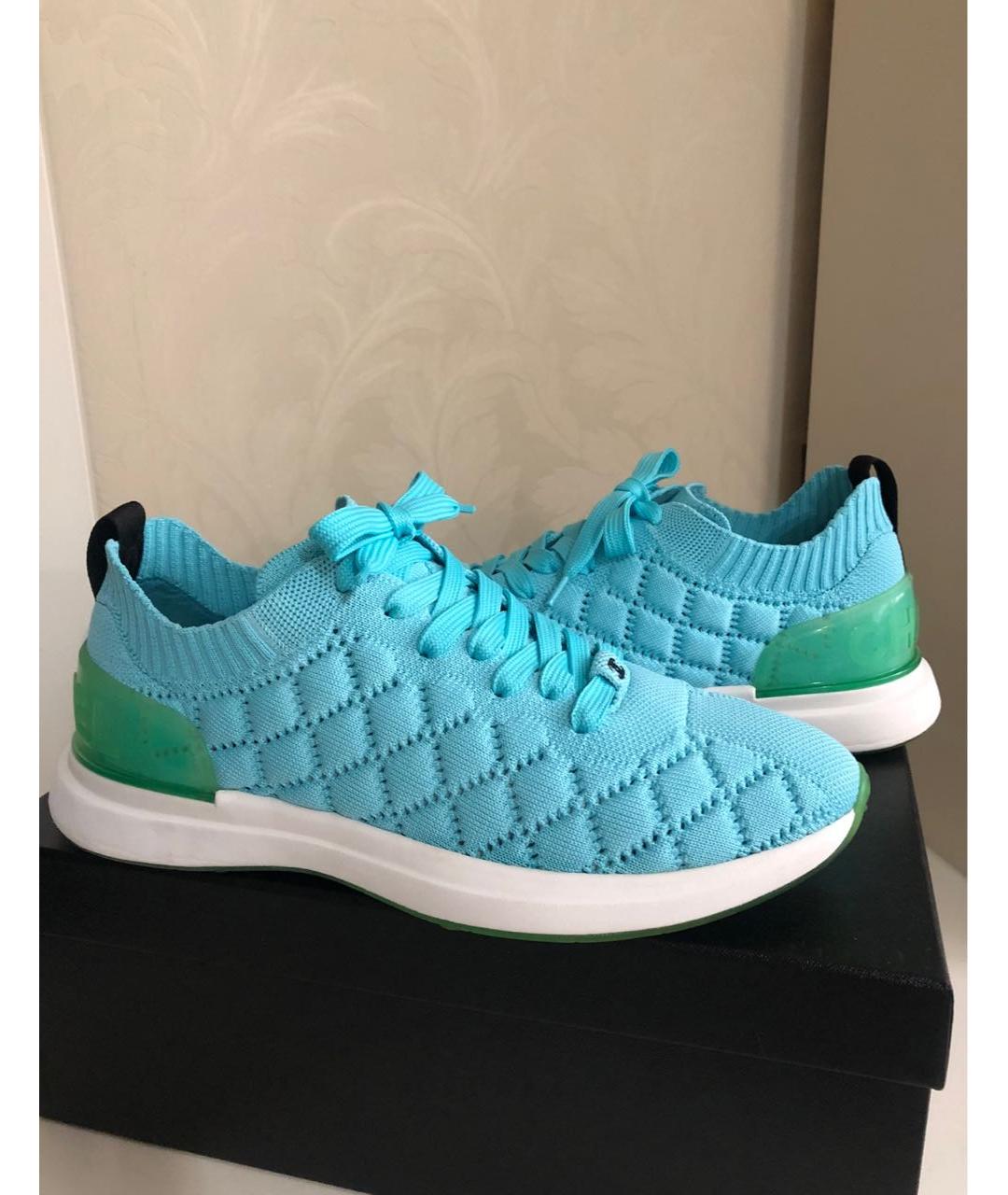 CHANEL Бирюзовые текстильные кроссовки, фото 9