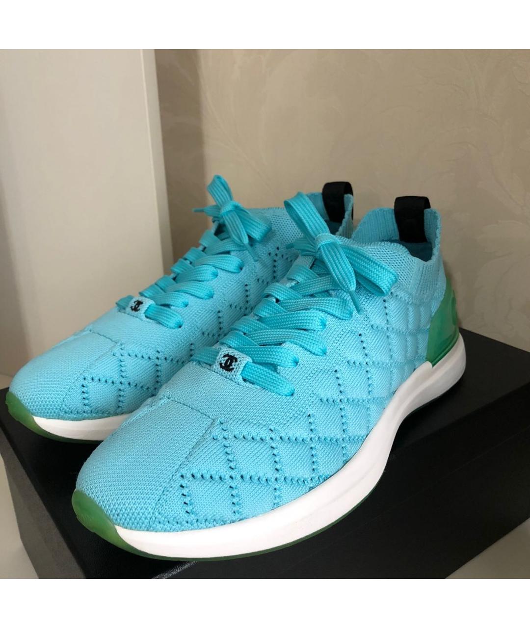 CHANEL Бирюзовые текстильные кроссовки, фото 2