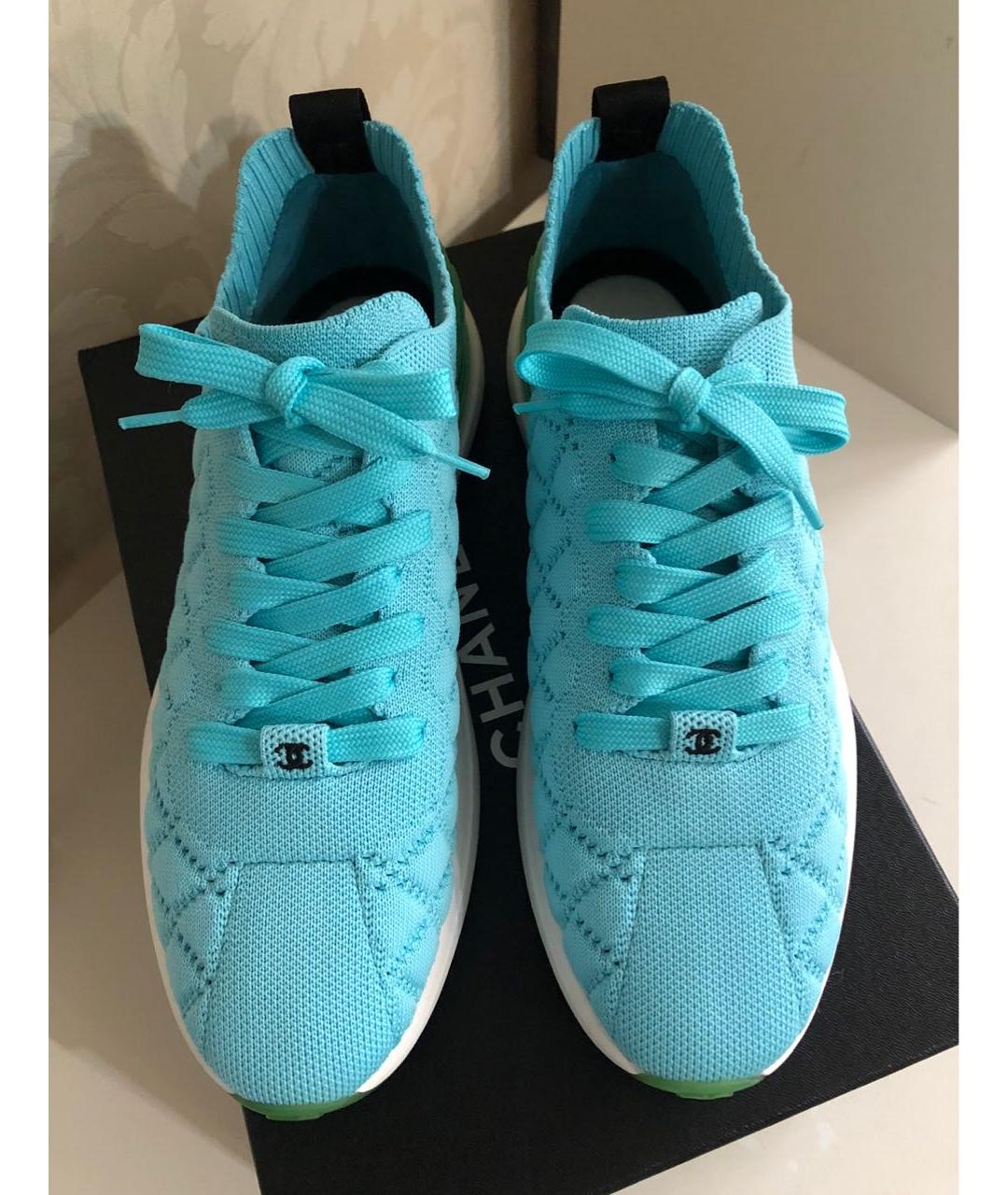 CHANEL Бирюзовые текстильные кроссовки, фото 4