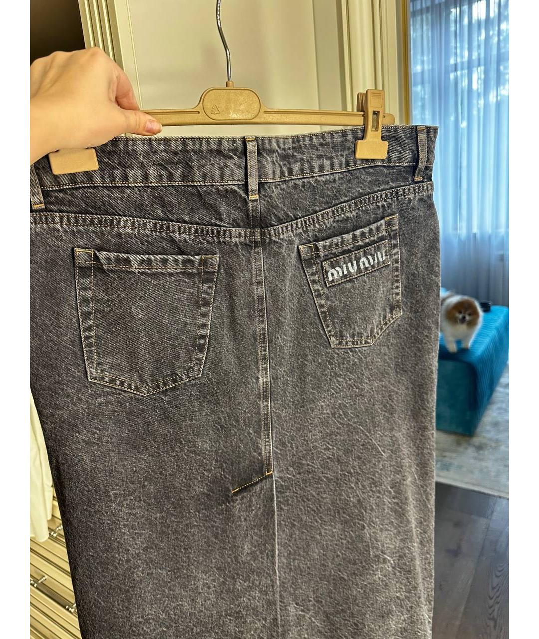 MIU MIU Черная деним юбка миди, фото 3