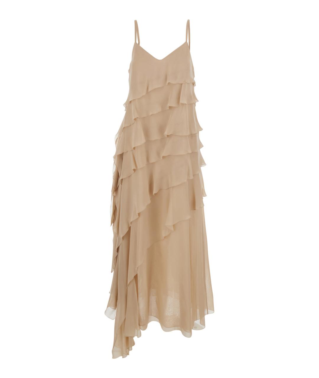 ANTONELLI Бежевое шелковое повседневное платье, фото 1
