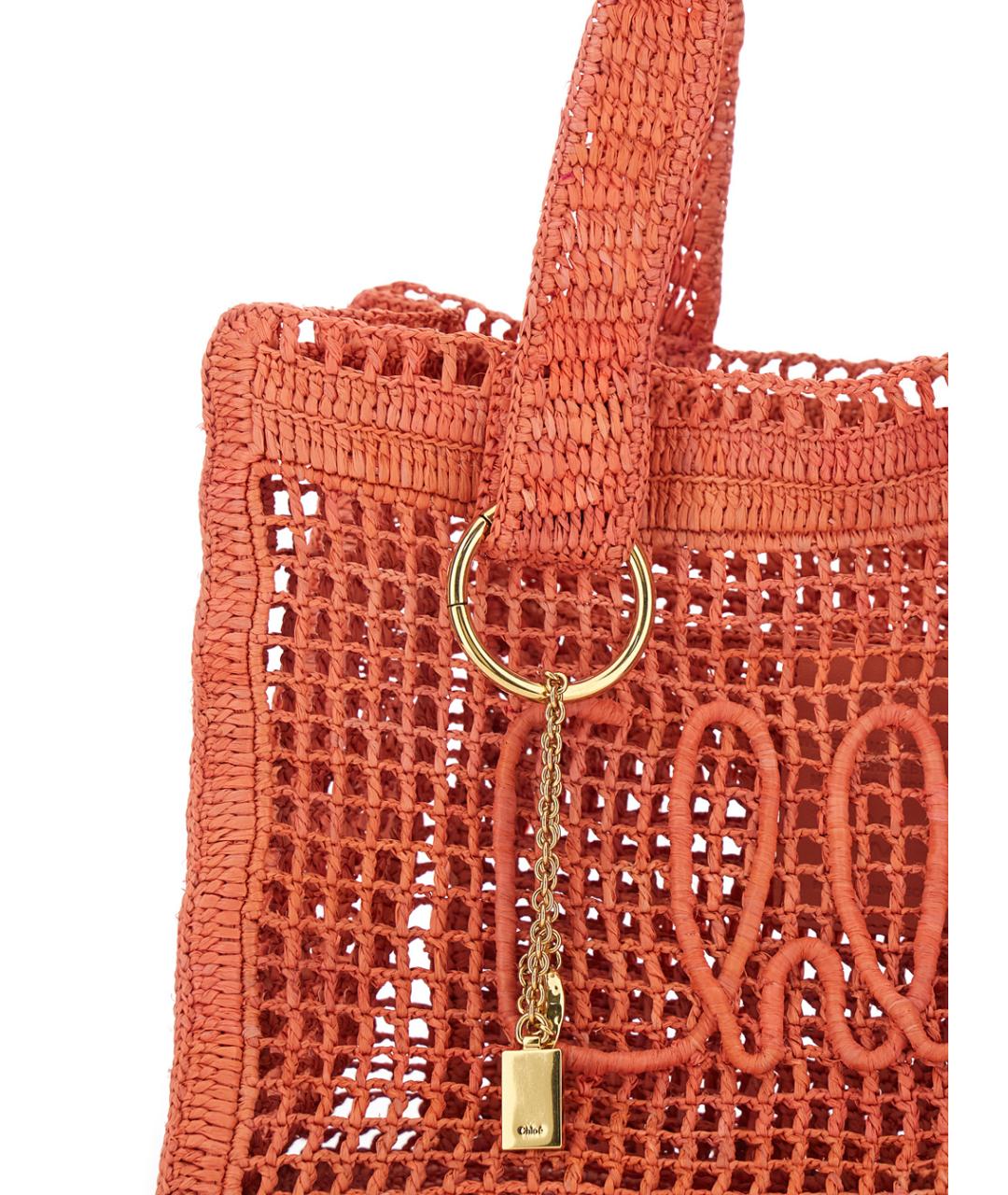 CHLOE Коралловая пелетеная сумка тоут, фото 3