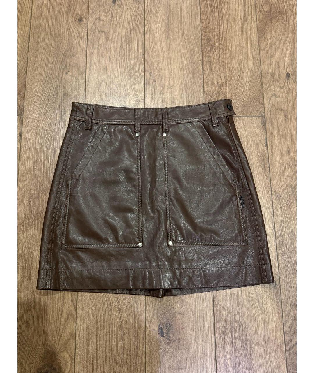 BRUNELLO CUCINELLI Коричневая кожаная юбка мини, фото 5