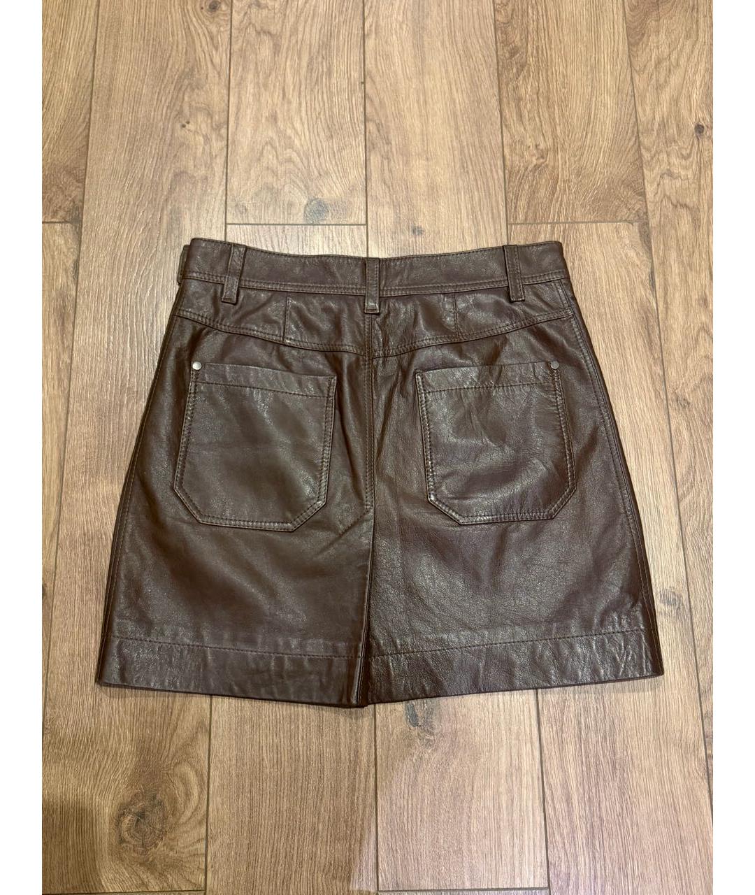 BRUNELLO CUCINELLI Коричневая кожаная юбка мини, фото 4
