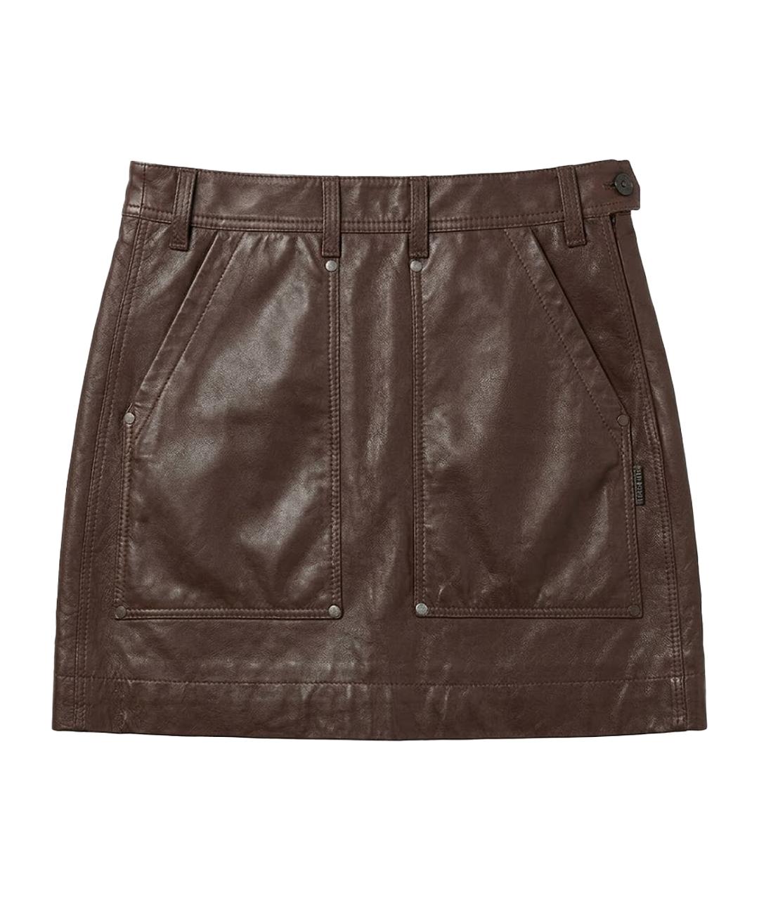 BRUNELLO CUCINELLI Коричневая кожаная юбка мини, фото 1