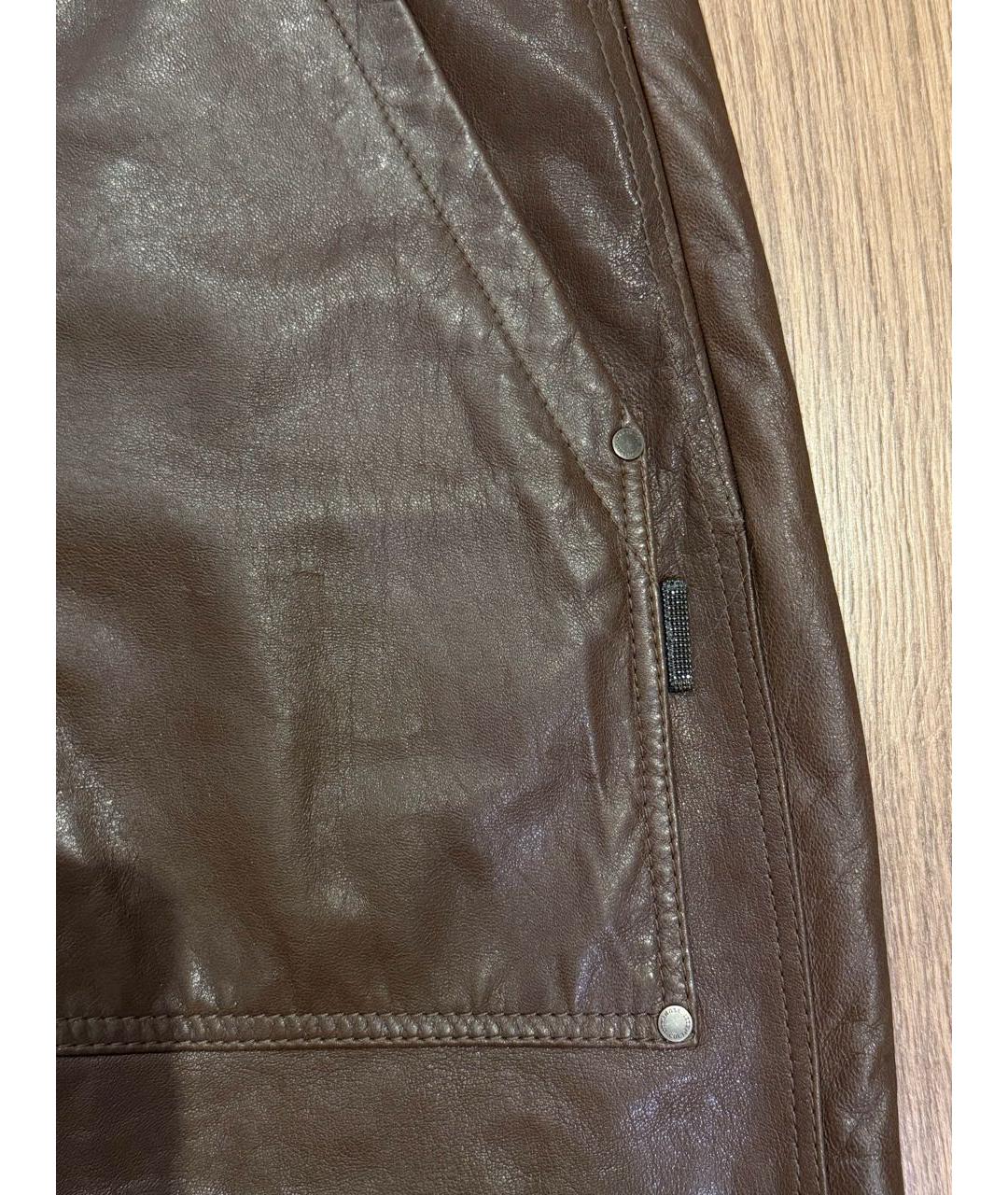 BRUNELLO CUCINELLI Коричневая кожаная юбка мини, фото 2