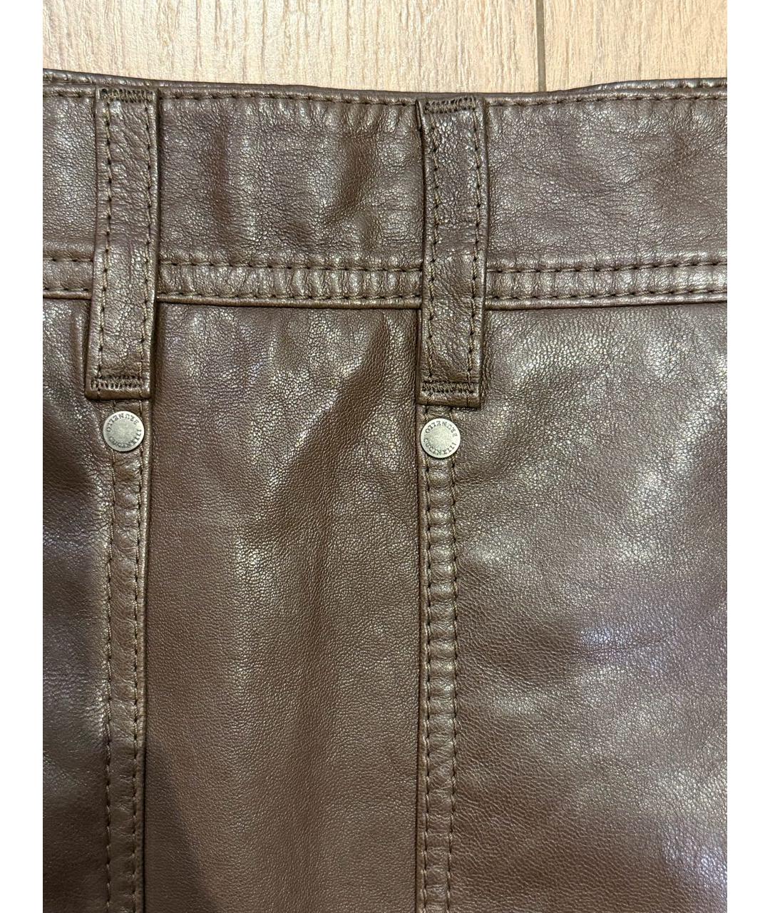 BRUNELLO CUCINELLI Коричневая кожаная юбка мини, фото 3