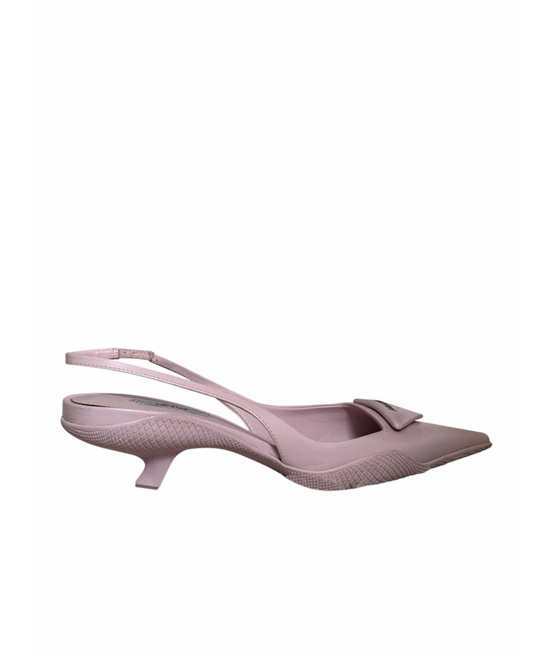 PRADA Розовые кожаные лодочки на низком каблуке, фото 1