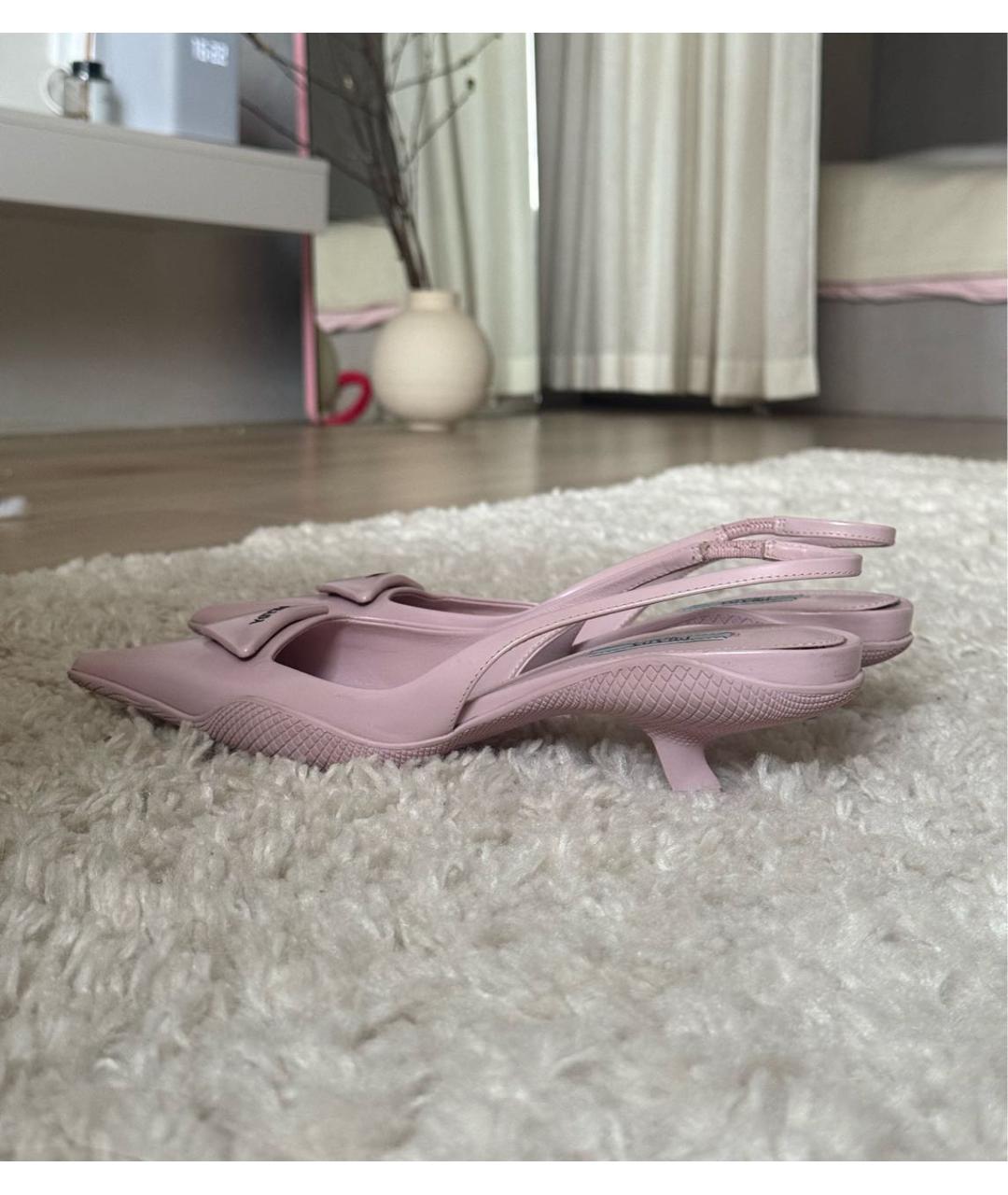 PRADA Розовые кожаные лодочки на низком каблуке, фото 6