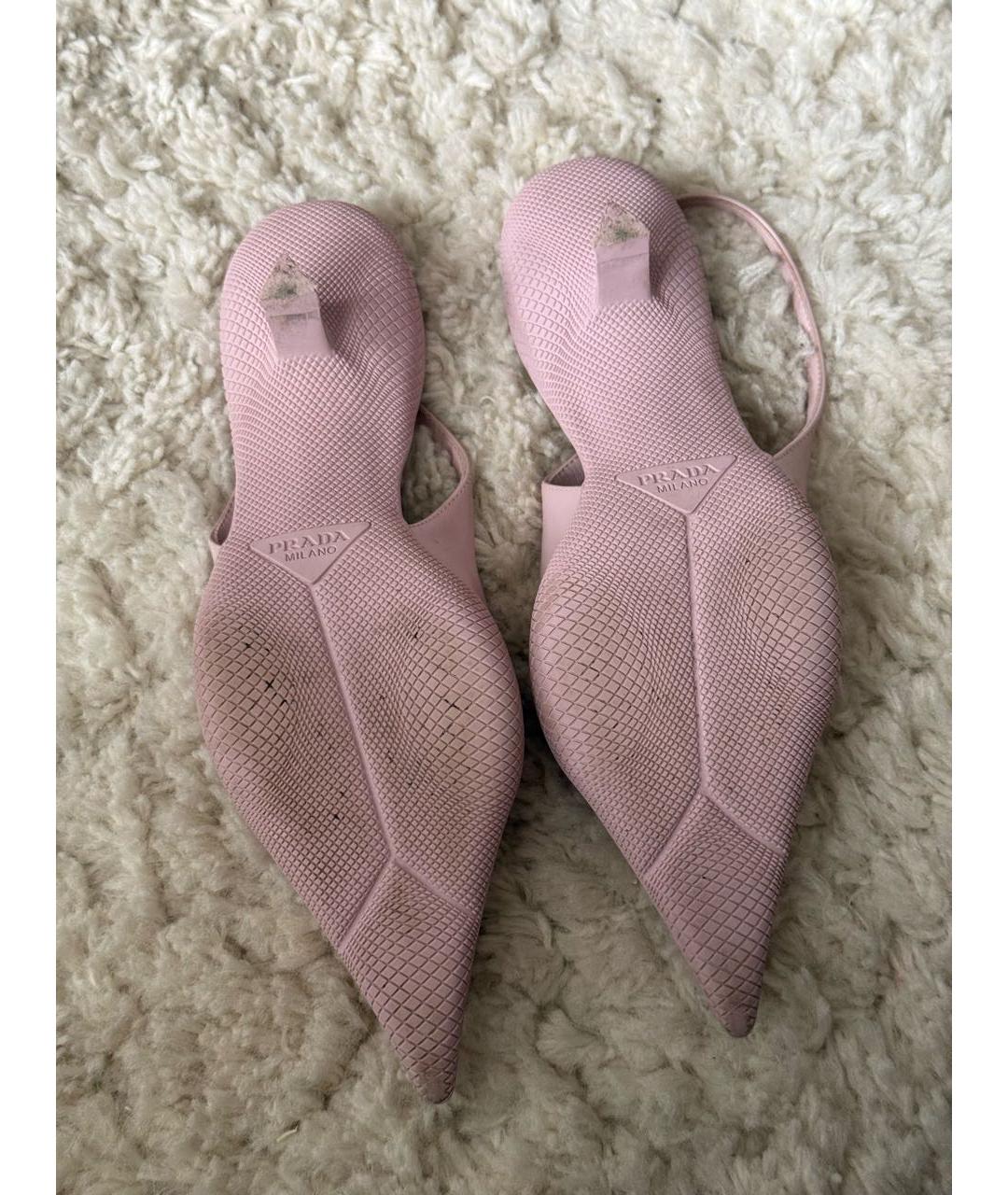 PRADA Розовые кожаные лодочки на низком каблуке, фото 5