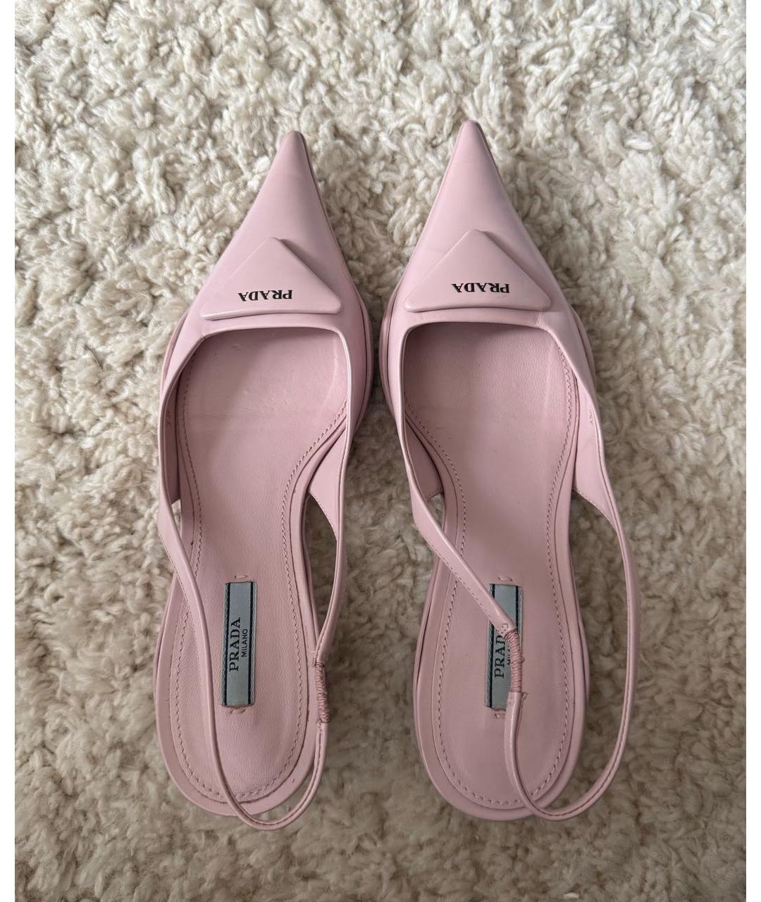 PRADA Розовые кожаные лодочки на низком каблуке, фото 3