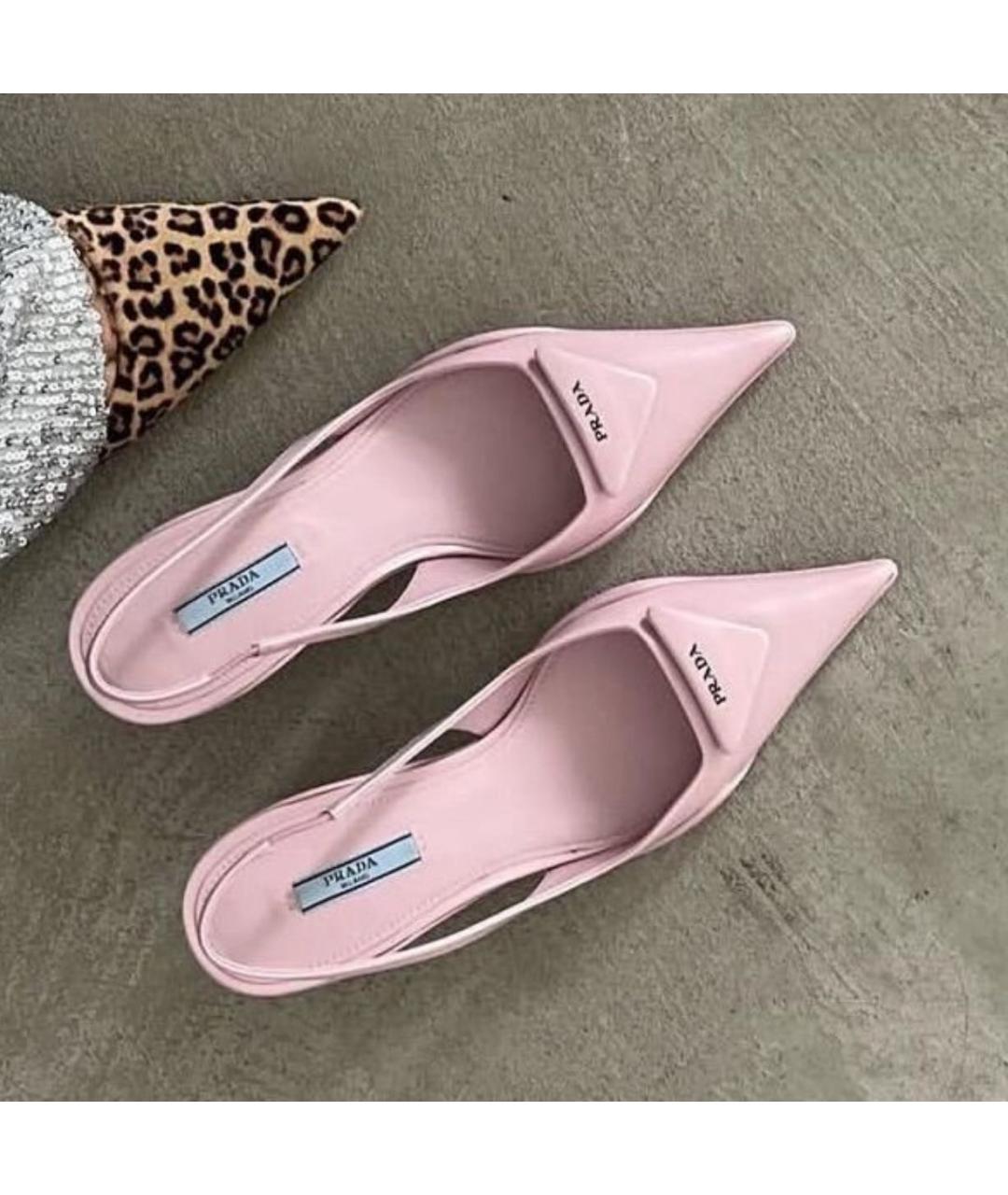 PRADA Розовые кожаные лодочки на низком каблуке, фото 2