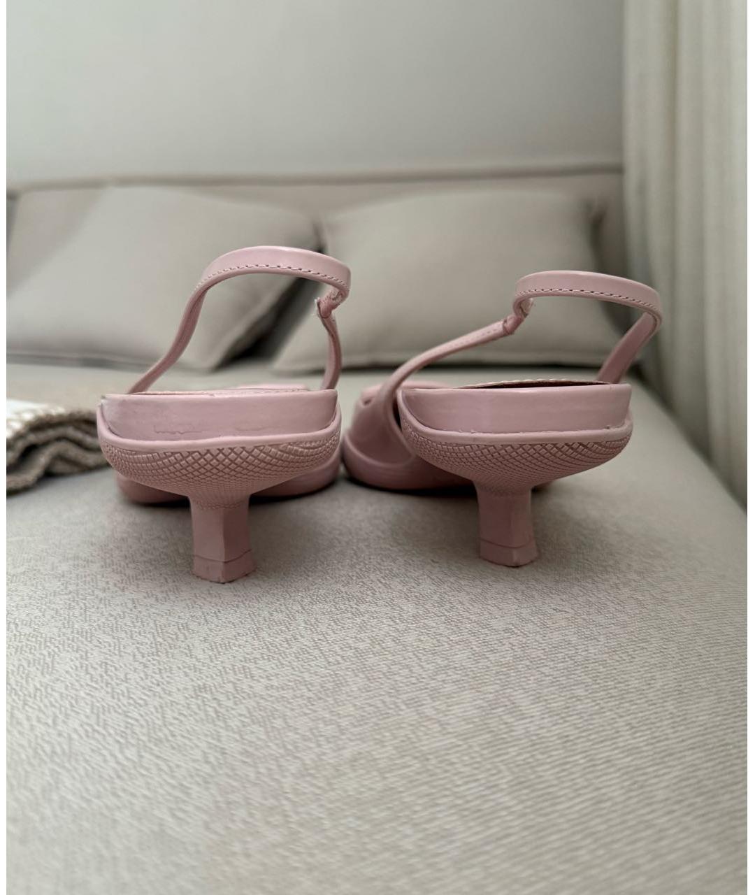 PRADA Розовые кожаные лодочки на низком каблуке, фото 4