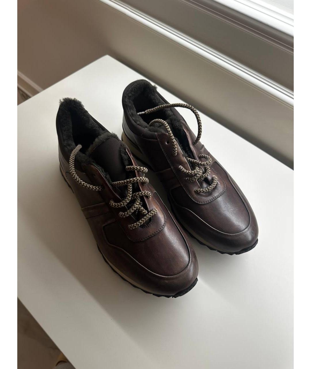 KITON Коричневые кожаные низкие кроссовки / кеды, фото 4