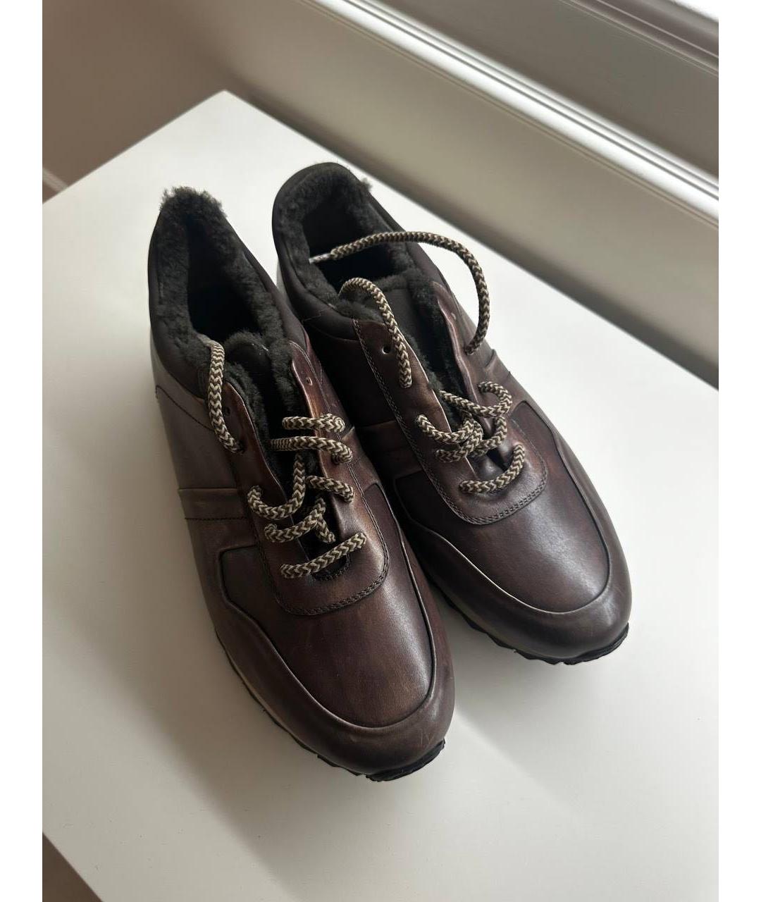 KITON Коричневые кожаные низкие кроссовки / кеды, фото 6