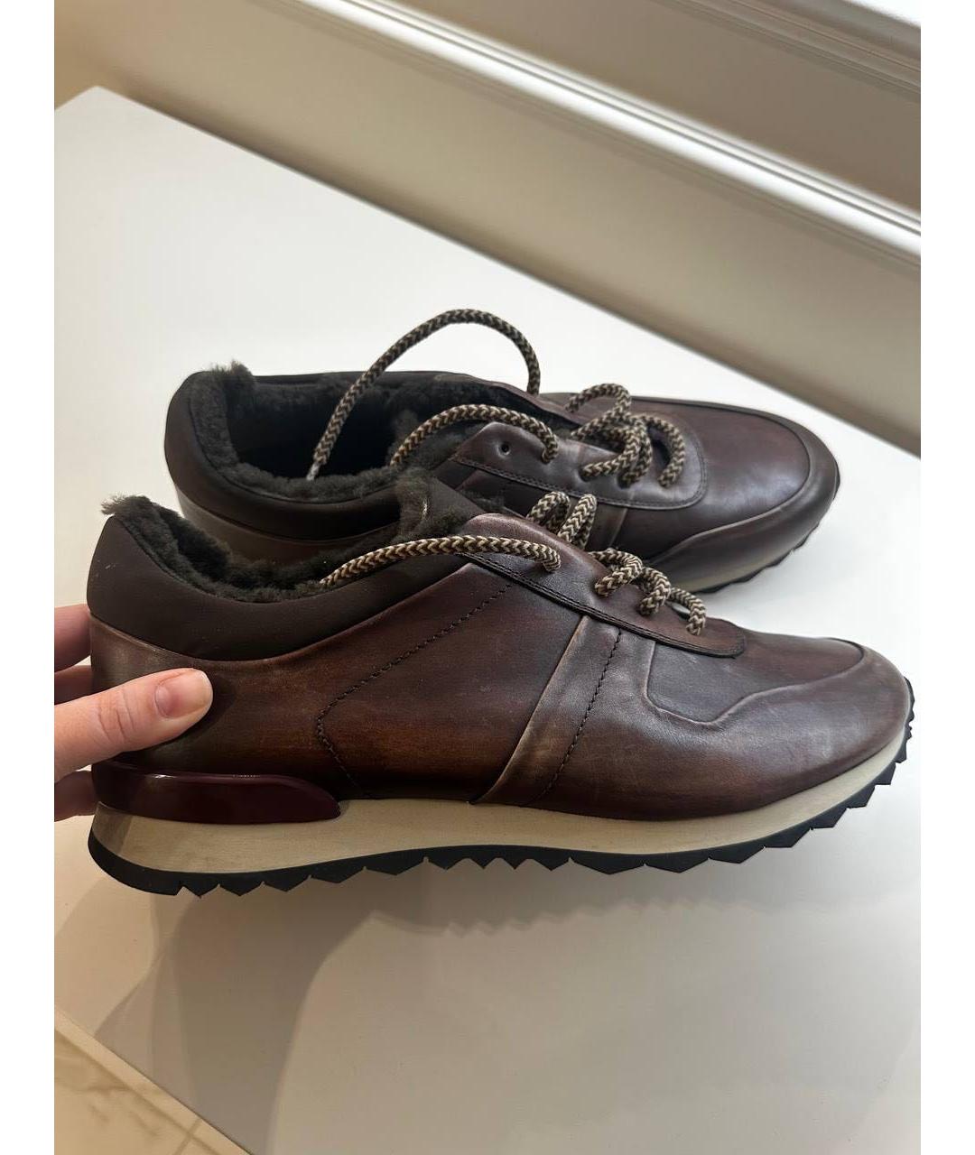 KITON Коричневые кожаные низкие кроссовки / кеды, фото 2