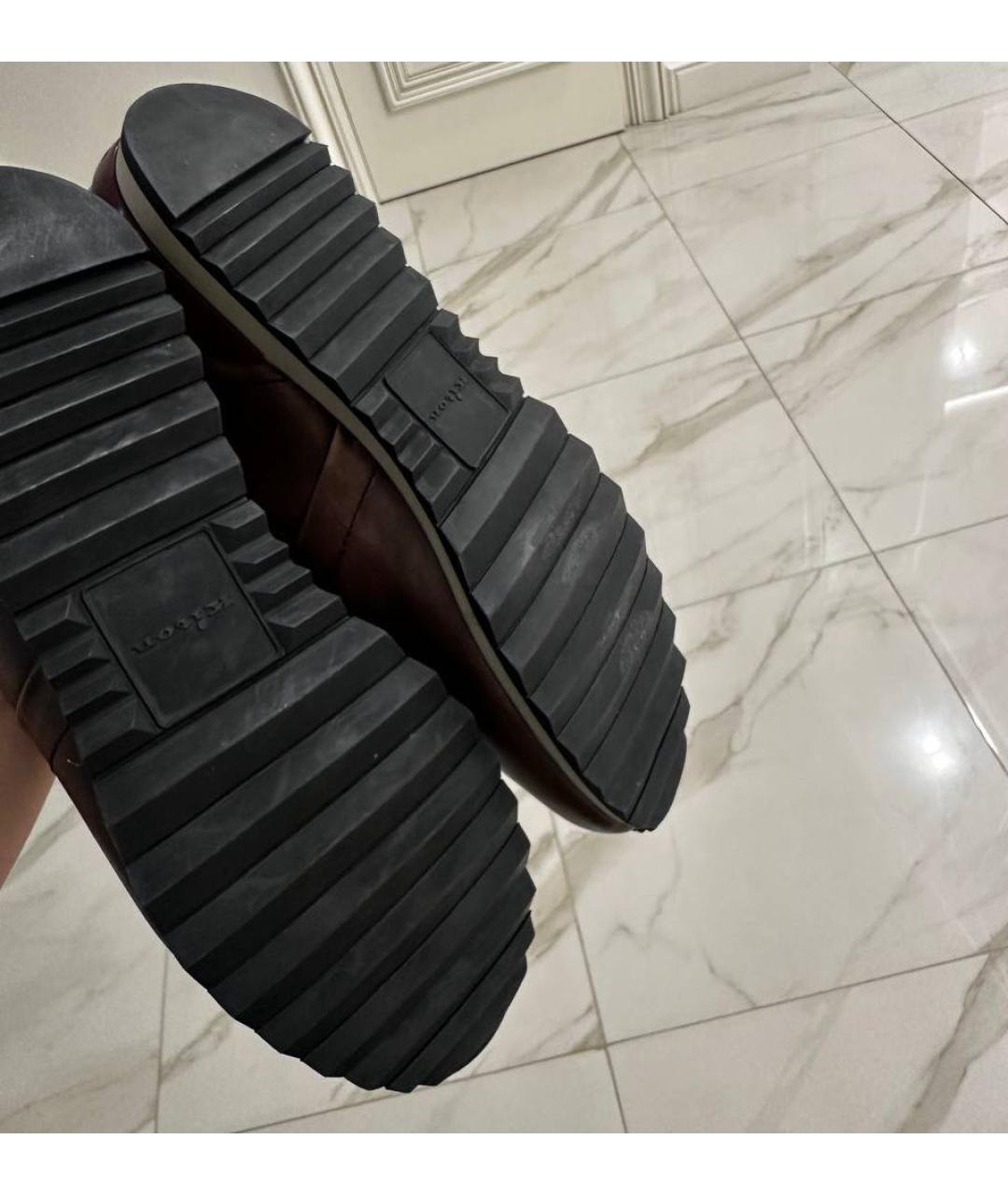 KITON Коричневые кожаные низкие кроссовки / кеды, фото 5