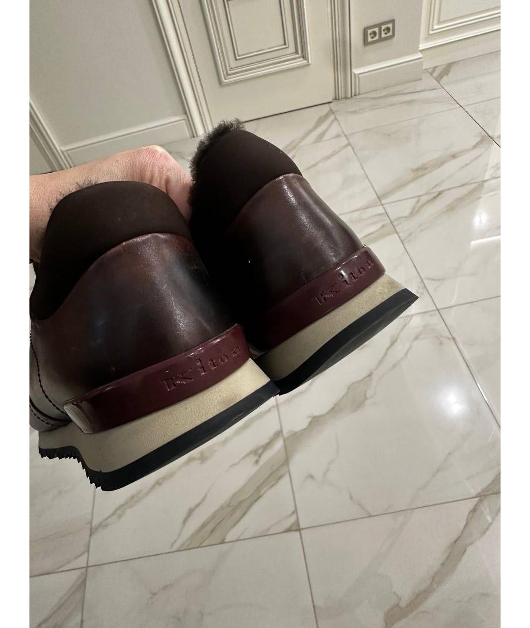 KITON Коричневые кожаные низкие кроссовки / кеды, фото 3