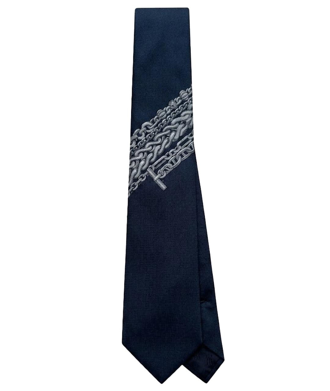 HERMES Темно-синий шелковый галстук, фото 1
