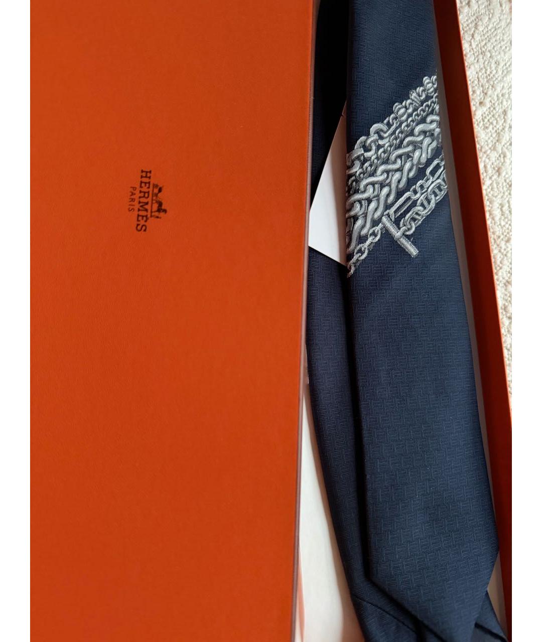 HERMES Темно-синий шелковый галстук, фото 3
