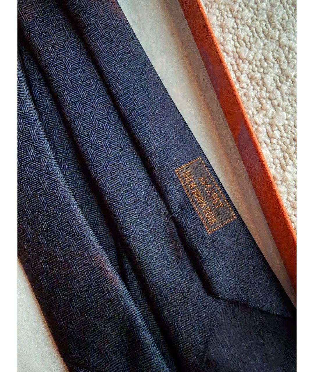 HERMES Темно-синий шелковый галстук, фото 5