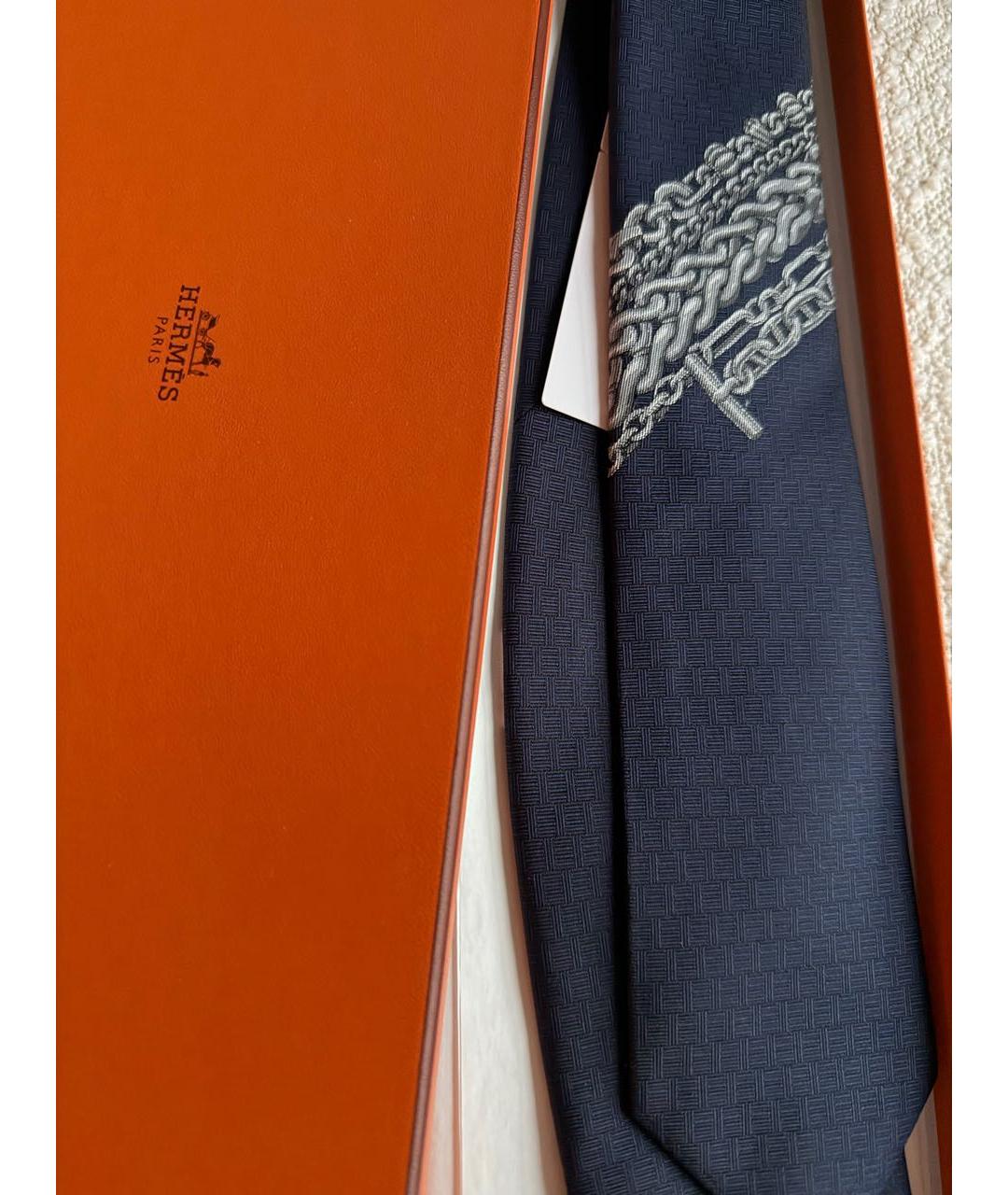 HERMES Темно-синий шелковый галстук, фото 2