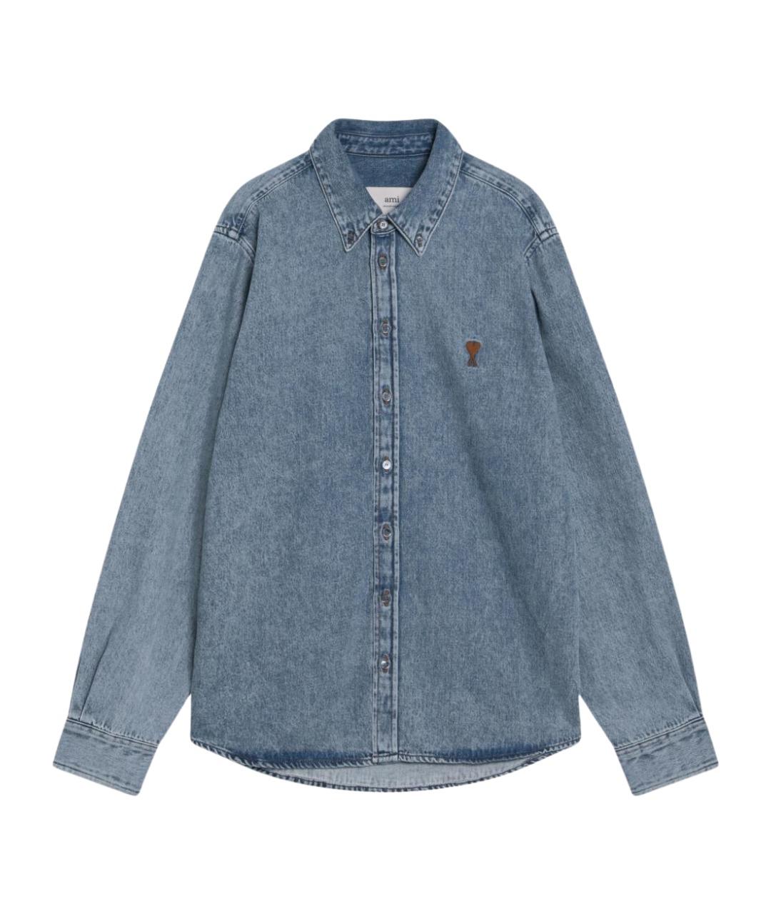 Ami Paris Голубая хлопковая кэжуал рубашка, фото 1