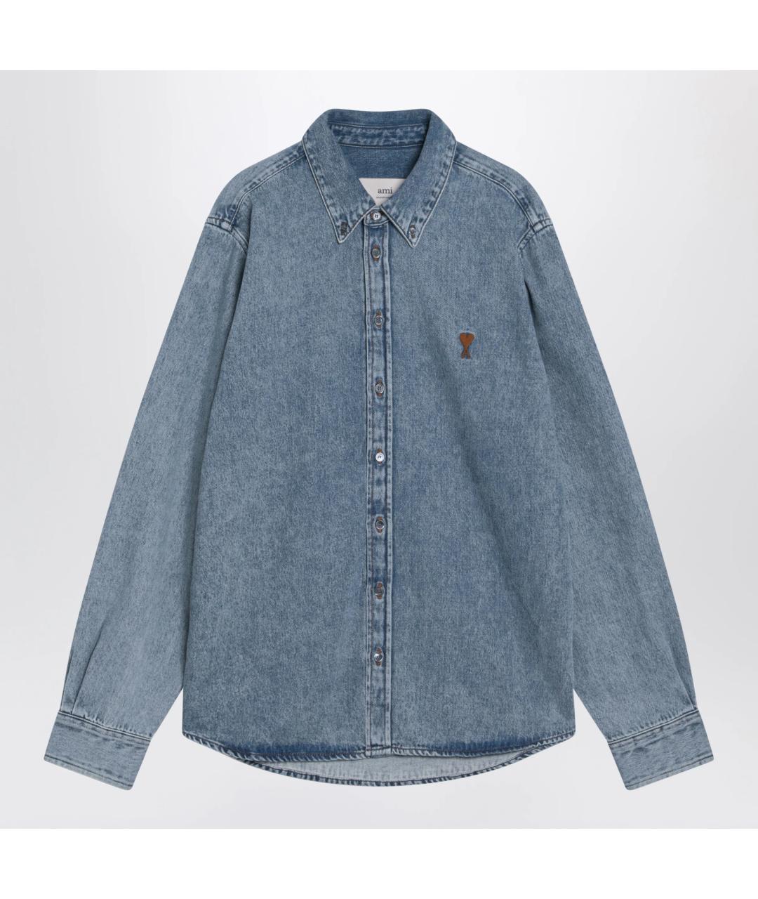 Ami Paris Голубая хлопковая кэжуал рубашка, фото 3