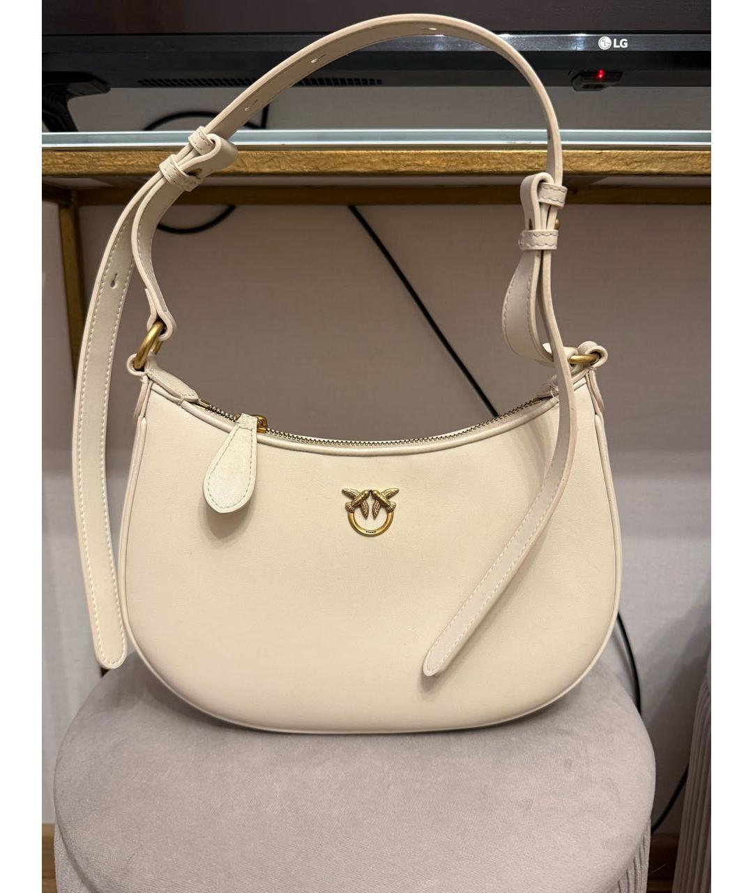 PINKO Бежевая кожаная сумка с короткими ручками, фото 8