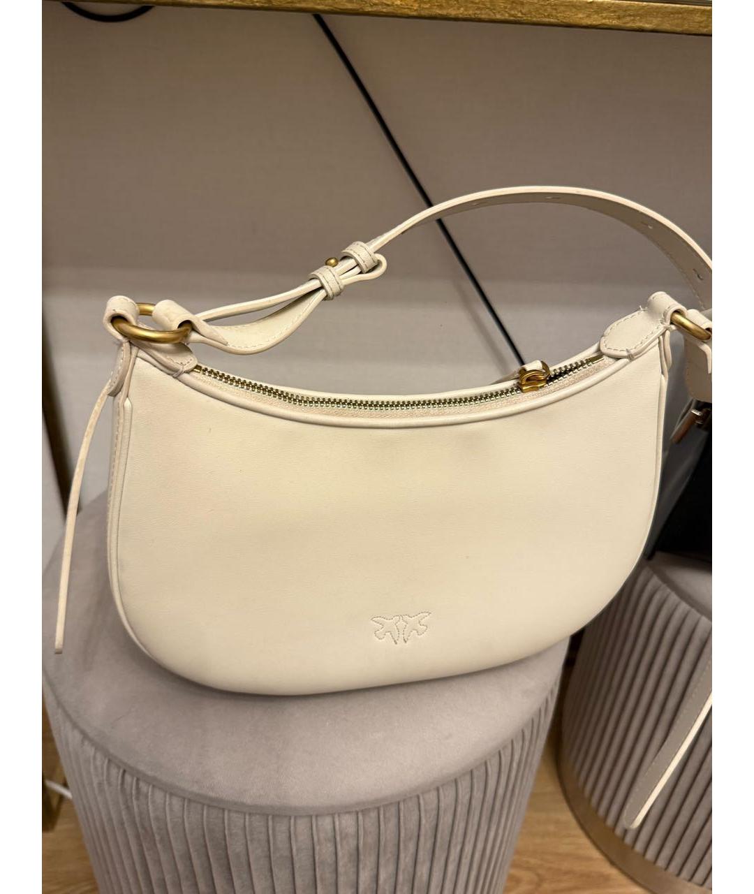 PINKO Бежевая кожаная сумка с короткими ручками, фото 3