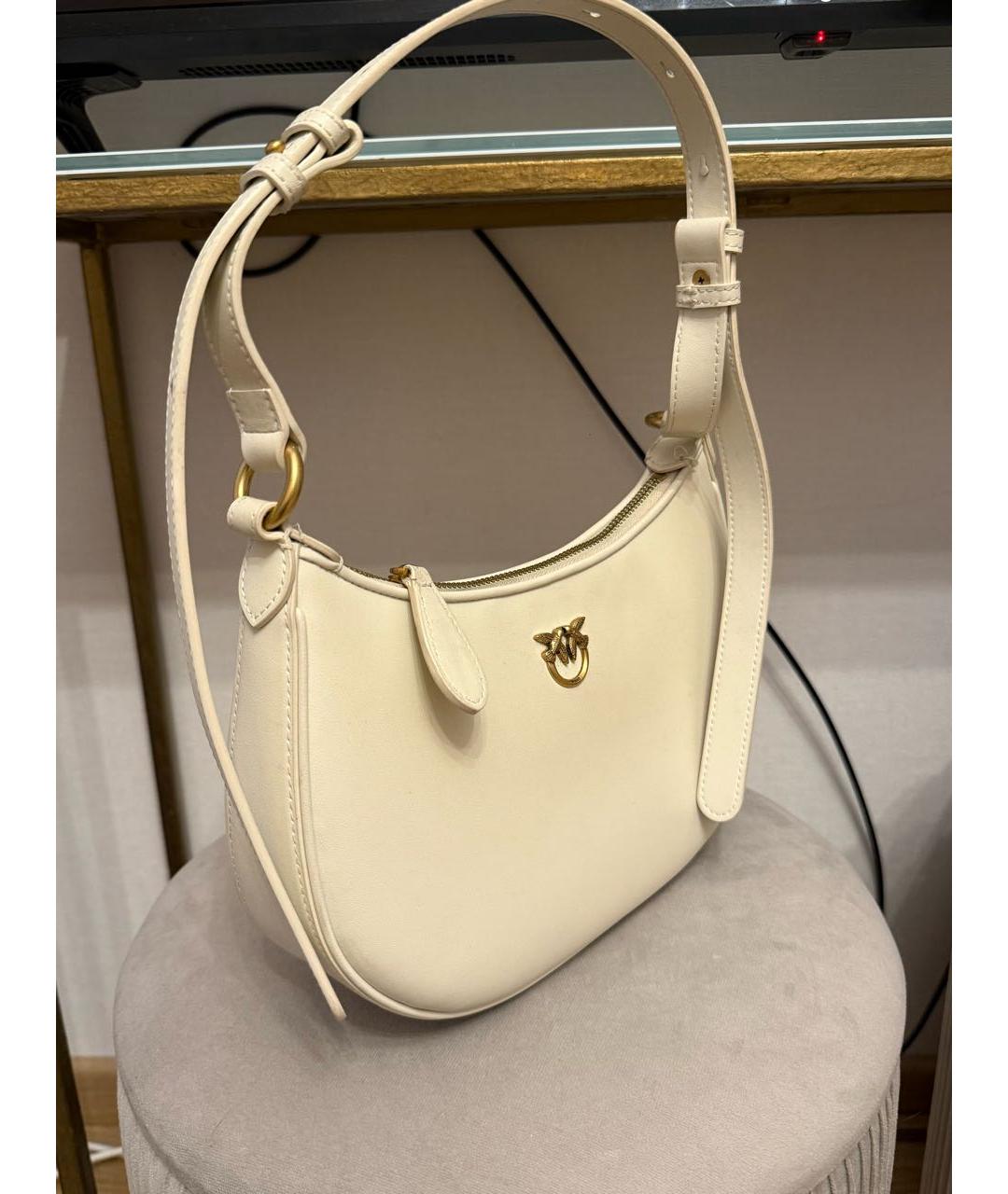 PINKO Бежевая кожаная сумка с короткими ручками, фото 2