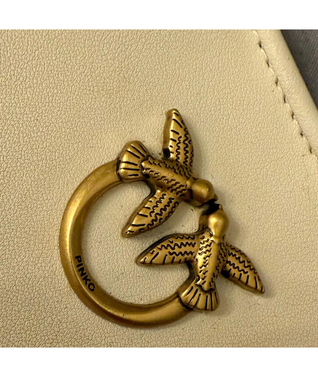 PINKO Бежевая кожаная сумка с короткими ручками, фото 7