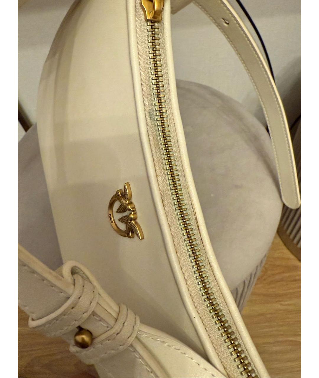 PINKO Бежевая кожаная сумка с короткими ручками, фото 5