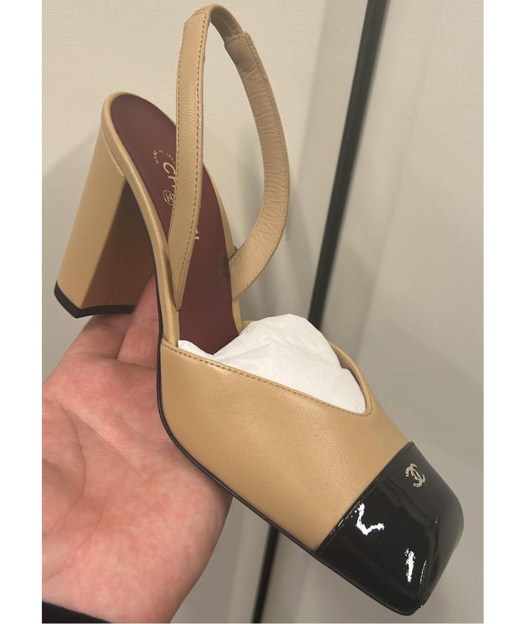 CHANEL Бежевые кожаные туфли, фото 3