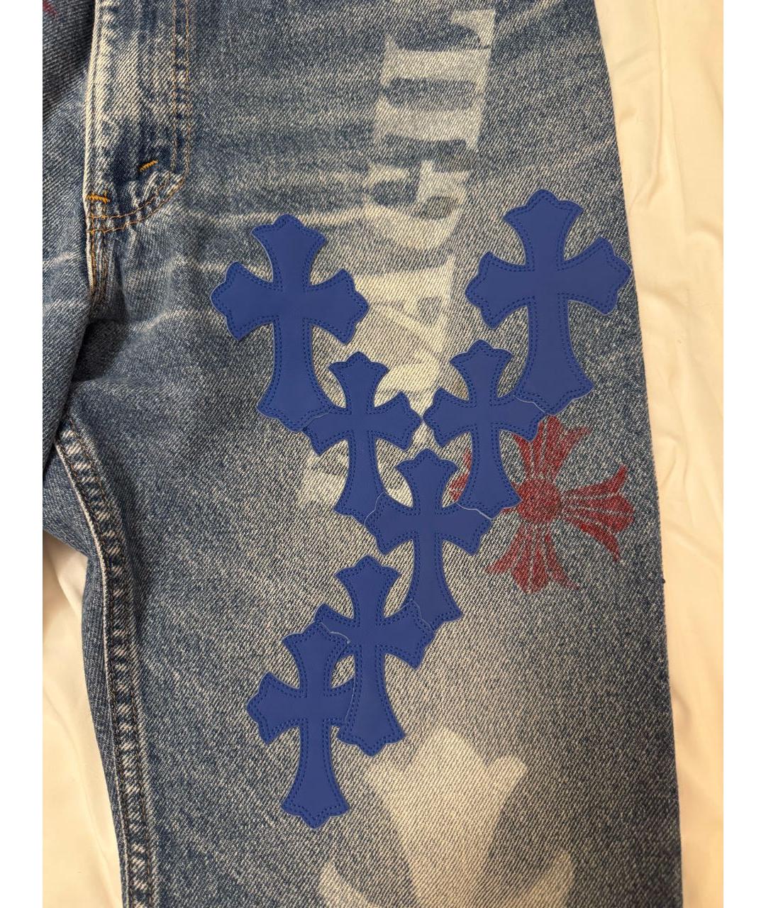 CHROME HEARTS Темно-синие хлопковые прямые джинсы, фото 7