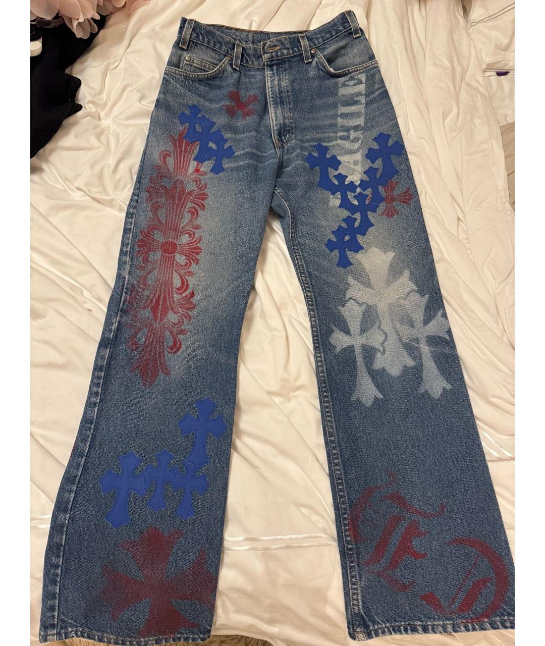 CHROME HEARTS Темно-синие хлопковые прямые джинсы, фото 8