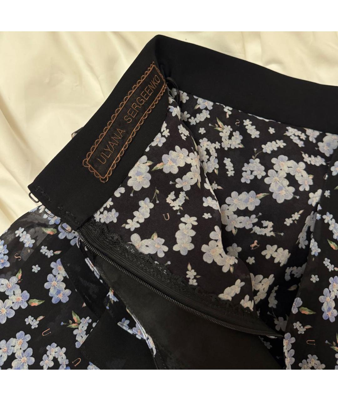ULYANA SERGEENKO Черная шелковая юбка мини, фото 3
