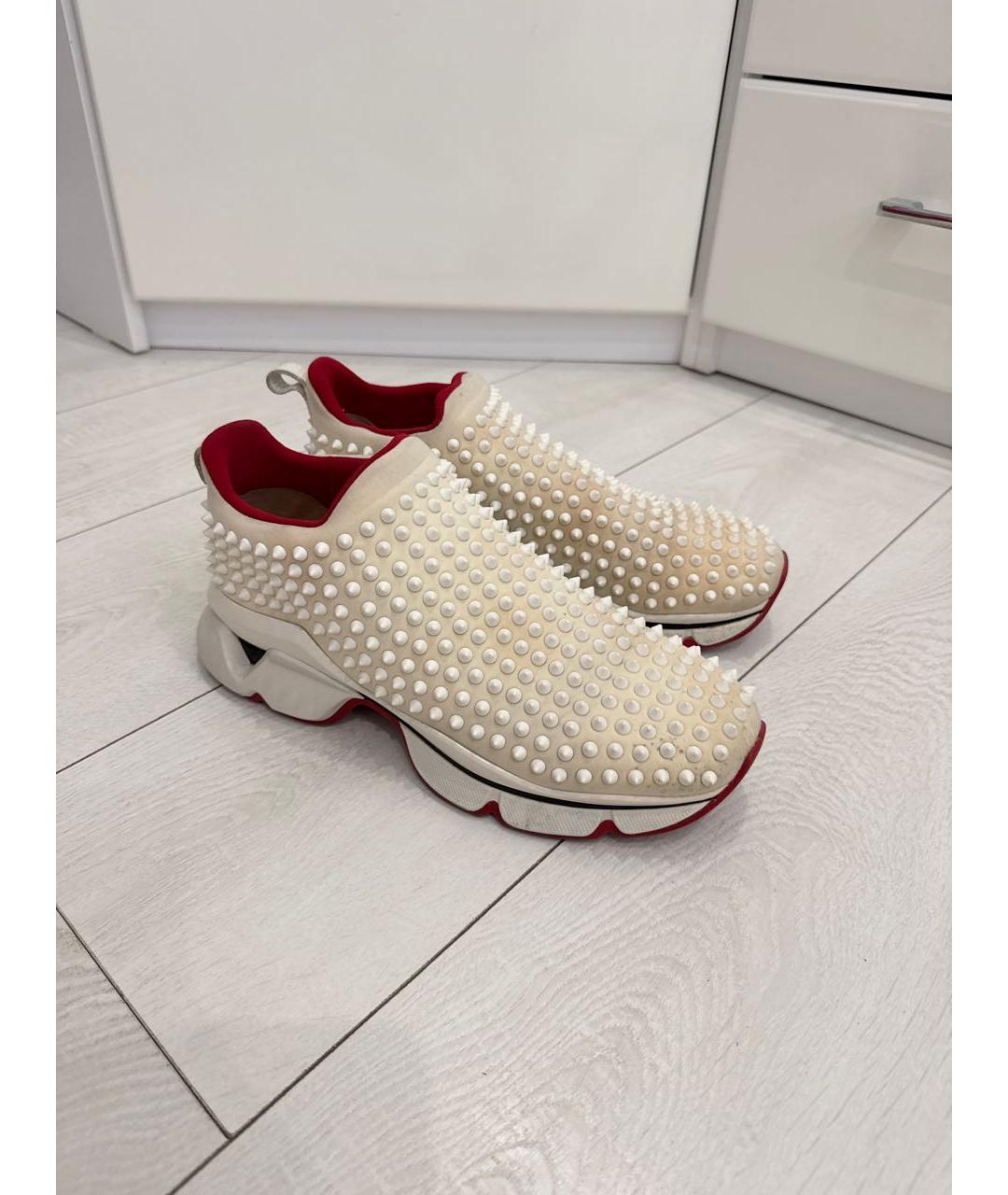 CHRISTIAN LOUBOUTIN Белые текстильные низкие кроссовки / кеды, фото 9